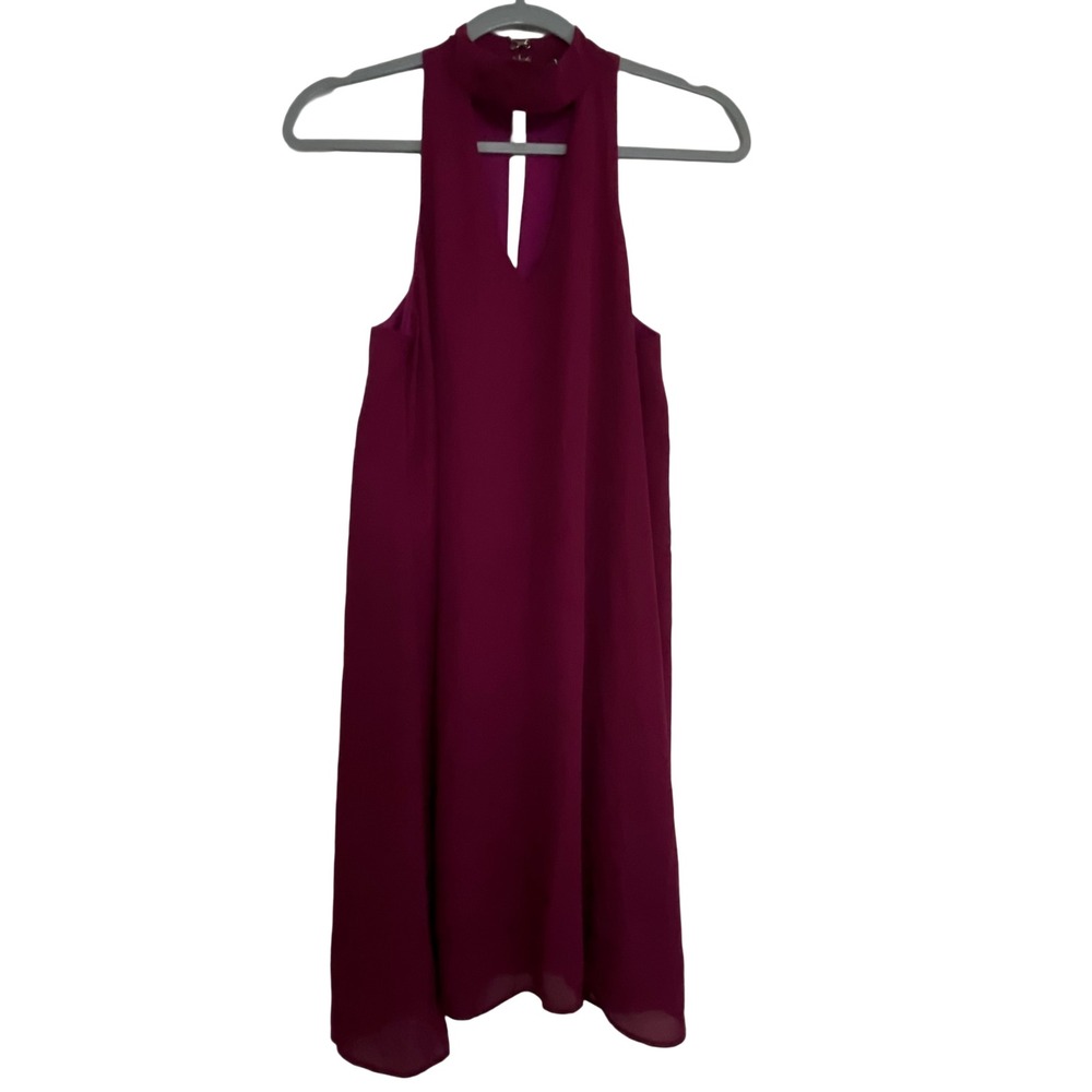 Lulus Shift Dress Womens S Magenta Halter Keyhole Mock Neck Chiffon Mini Chic